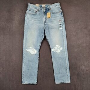 Levis 501 Original Jeans Womens 32x30 Light Wash Blue Straight Distressed NEW
